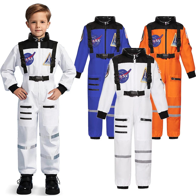 Kids Astronaut Costume Space Suit Halloween Cosplay Space Explorer Performance Children's Jumpsuit Spaceman Boys Girls Outfits
