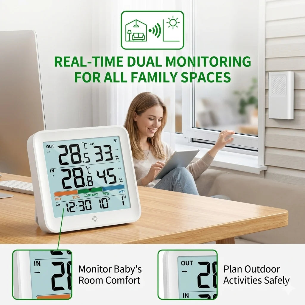 Digital Thermometer Hygrometer with Remote Indoor LCD Temperature Humidity Meter Room Sensor High Accuracy Home Thermometer