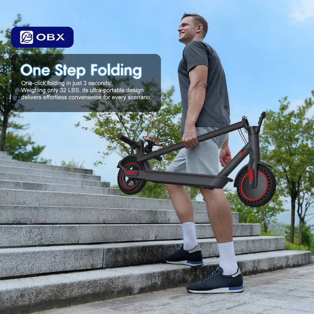 OBX 350W Motor Folding Electric Scooter For Adults 36V 5.2AH Battery Rang 8.5'' Solid Tire 18MPH 15Miles Long Range APP Control
