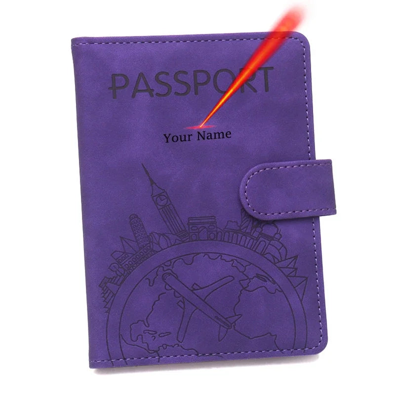 Rfid Global Flight Passport Holder Laser Engarved Name Passport Cover Custom Name Travel Wallet