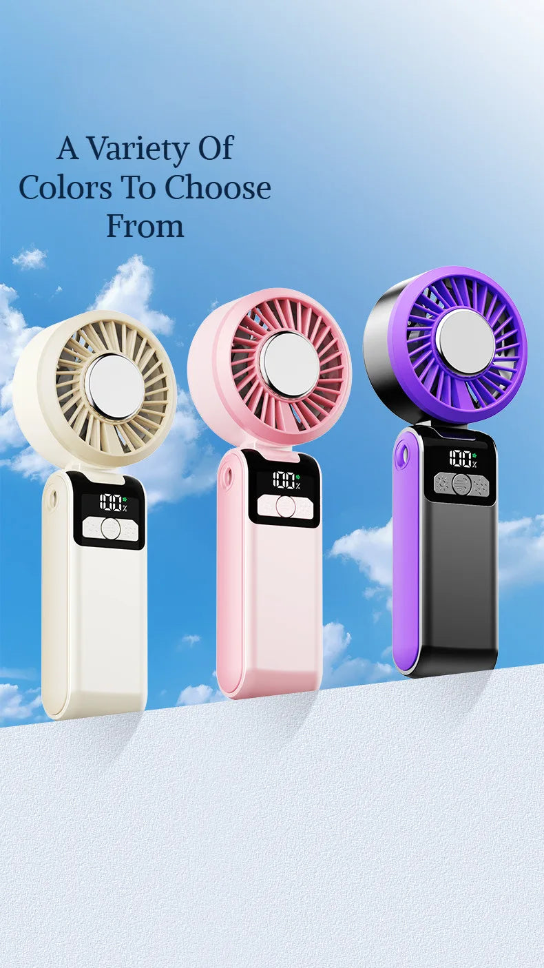 Handheld Folding Semiconductor Digital Display Desktop Fan Cooling Superconductor Ice Compress Handheld Fan One-Button Outdoor