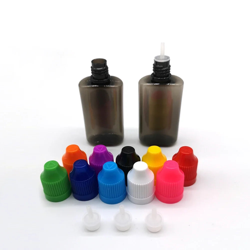 100pcs 30ml Clear/Black PET Plastic Square Flat Dropper Bottles Long Tip Cap Empty Liquid Dropper Squeezable Refillable Bottles