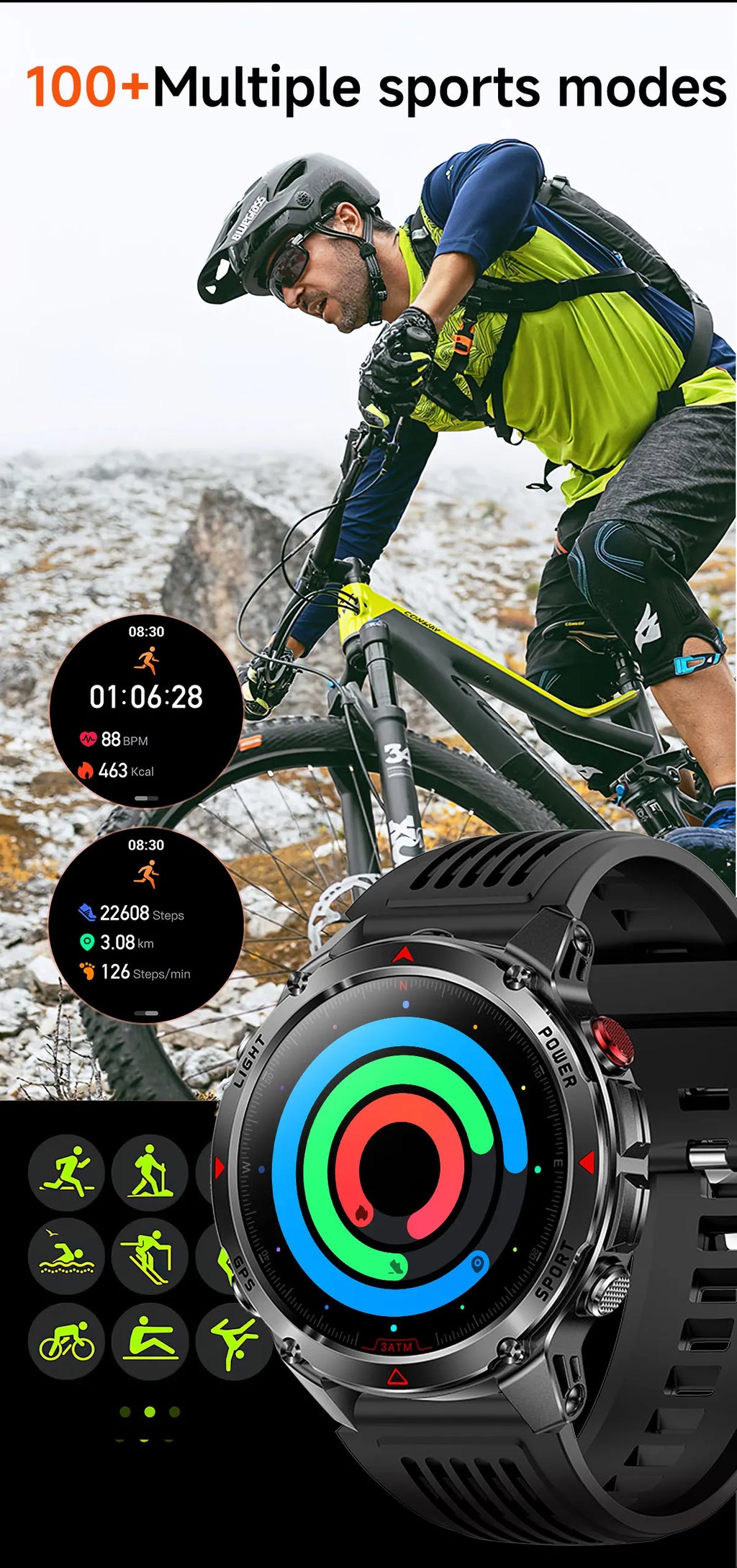 2025 New Military Bluetooth Call Smart Watch Built-in GPS Compass Barometric Altimeter 3ATM Waterproof Sports Smartwatches Men