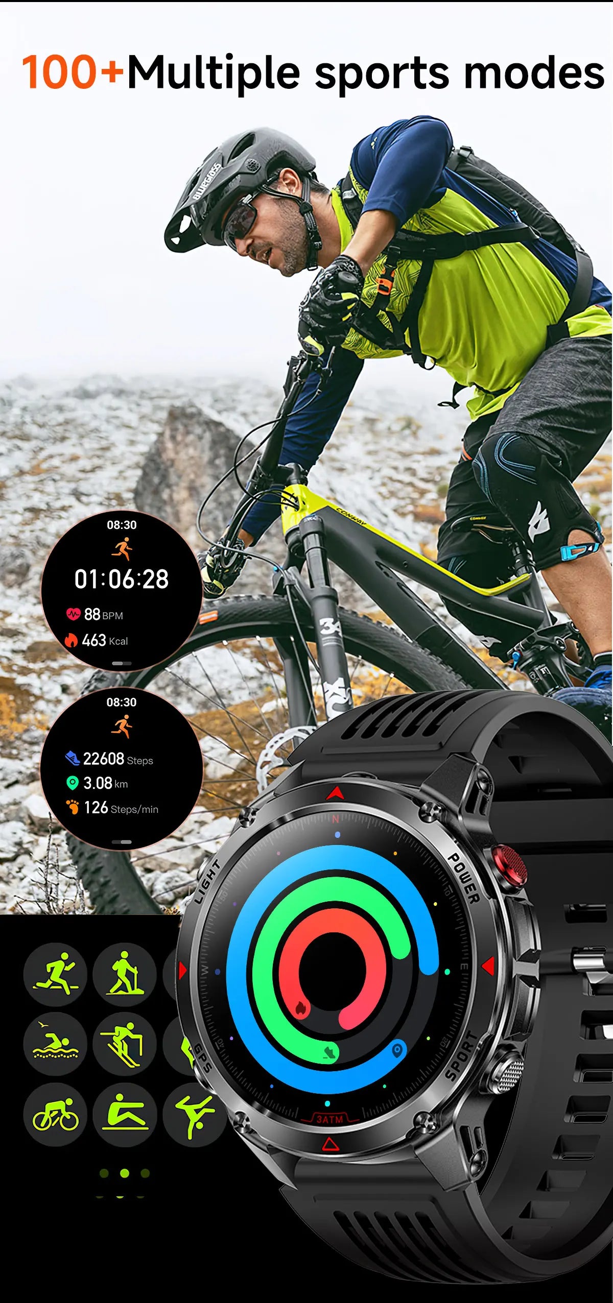 2025 New Military Bluetooth Call Smart Watch Built-in GPS Compass Barometric Altimeter 3ATM Waterproof Sports Smartwatches Men