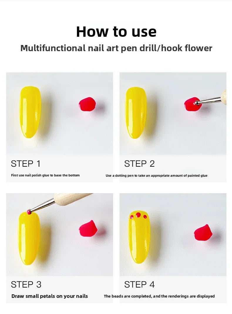 Dual-End Wooden Dotting Pen Marbleizing Tool Set for Nail Design Manicure Painting Kit 5pcs