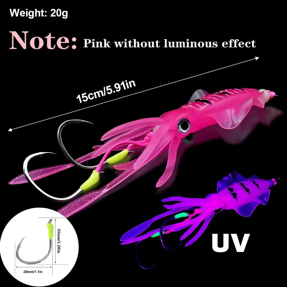 ZYZHE Soft Squid String Hook with Double Sea Fishing Hooks Saltwater Boat Fishing Fakebait Hooks Luminous String Hook Tackle
