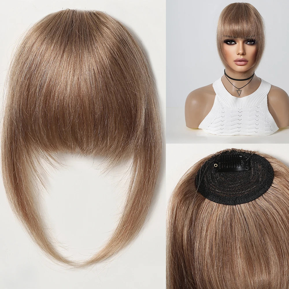 100% Remy Human Hair Fringe Bangs Clips in Natural Black Human Hair 3D Fringe Bangs Hairpieces for Women with Thinning Hair