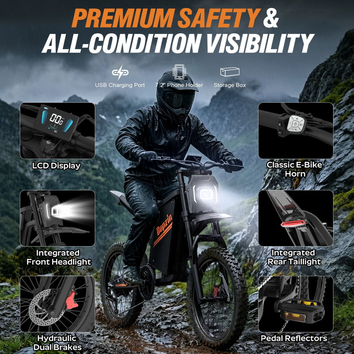 Bopzin Peak 3000W 52V Electric Dirt Bike for Adults 25AH/23AH Battery Full Suspension Off-Road Motorcycle with Hydraulic Brakes