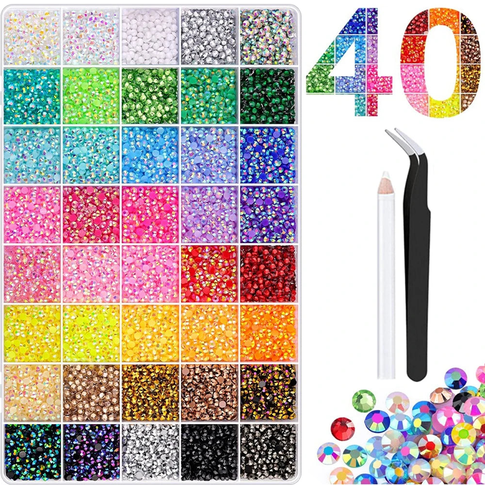 3/4/5mm 24-Color Bedazzling Kit Ab Resin Jelly Flat-Back Rhinestone Set Diamond Decoration Crystal Mixed Color Gems Suitable for DIY Phone Cases, Clothing, Water Bottles, Decorations, Crafts, Fabric Clothing, Shoes, Hats, Hol