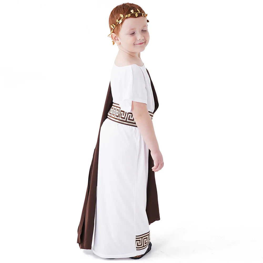 Children's Roman toga costume for boys, Children's festival day Ancient Greek mythology cosplay costume party Dress up