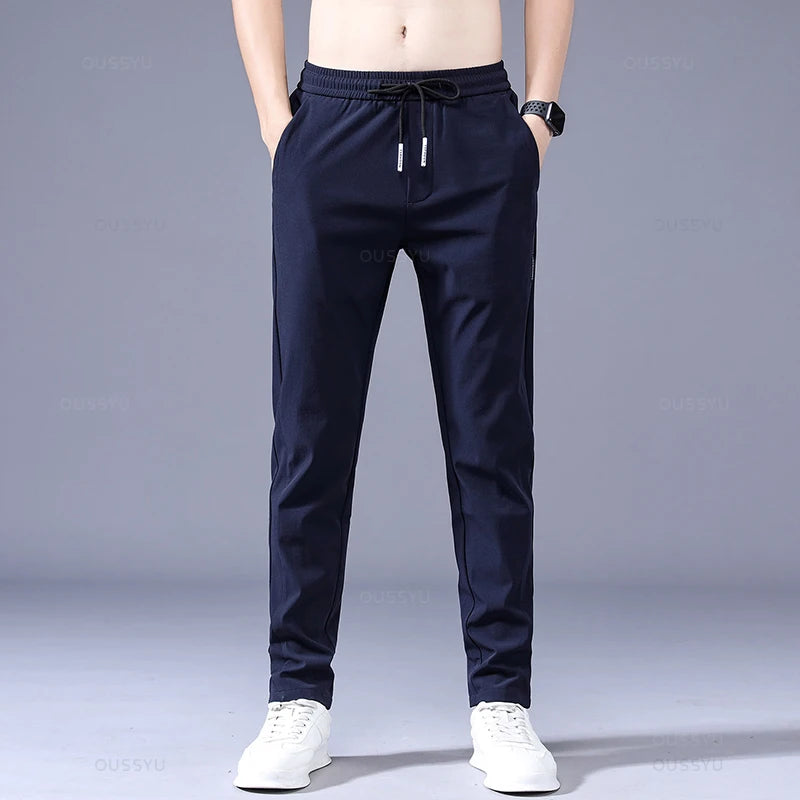 OUSSYU Brand New Spring Summer Men's Casual Pants Slim Pant Straight Thin Trousers Male Fashion Stretch Khaki Jogging 28-38