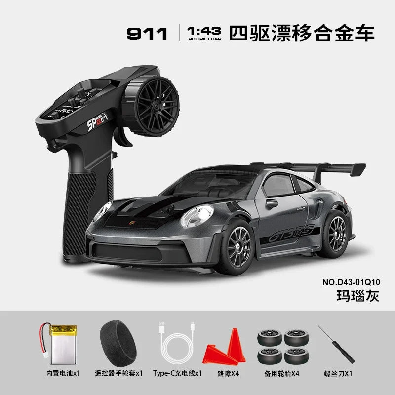 1:43 Scale RC 4WD Drift Alloy Car with Gyro Remote Control Toy for Boys Children's Christmas And Halloween Gifts