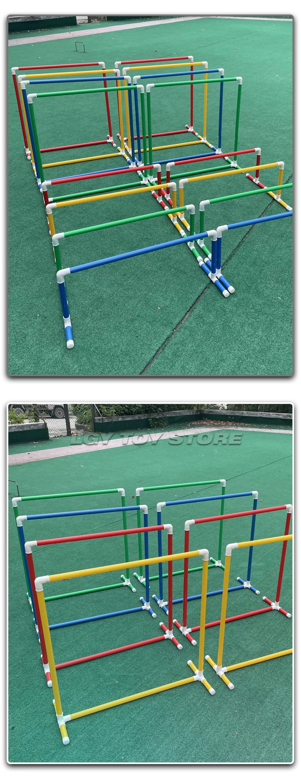 Kids Agility Obstacle Course Toys Colorful Jump Hurdle & Crawl Through Window Frame Children Sensory Integration Training Indoor
