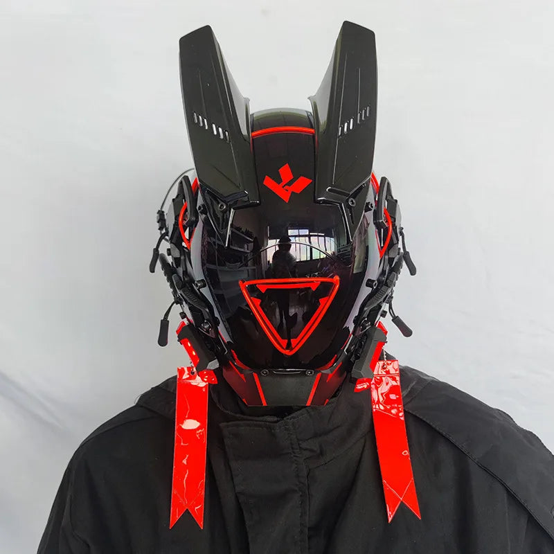 Cyber punk Mask LED Hairstyle Braid Halloween Christmas Role Playing Helmet Party Adult Gift ﻿