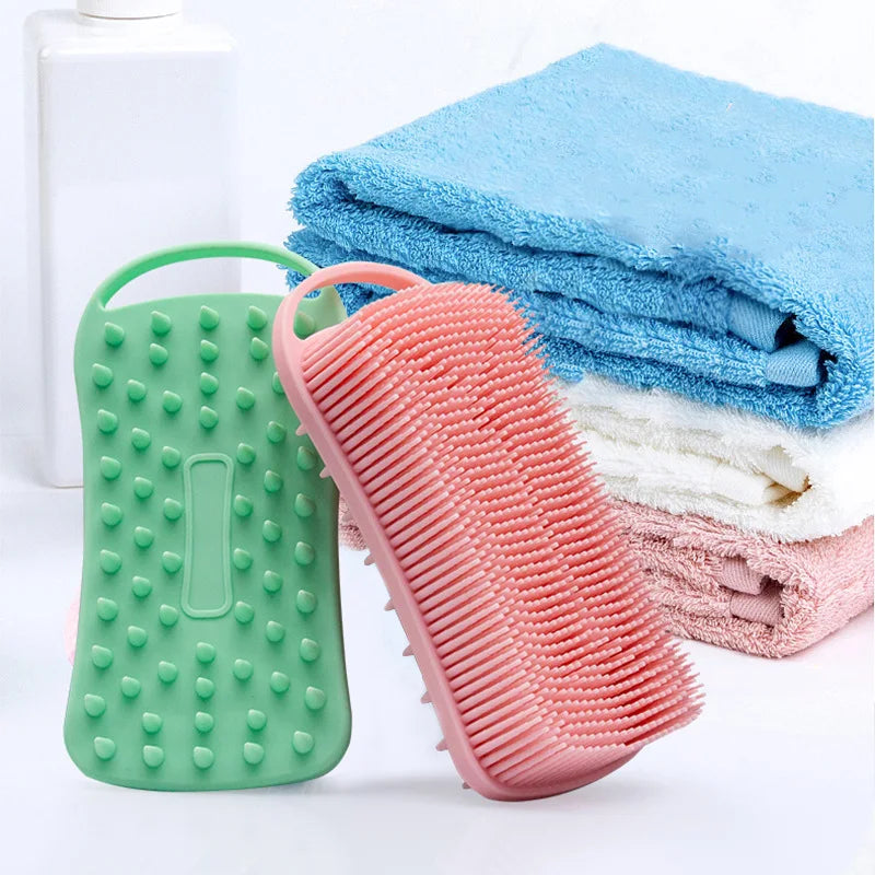 Double Sided Silicone Shower Brush 2 In 1 Exfoliating Body Brush Multi-Function Skin Cleaning Silicone Bath Brush Massage Brush
