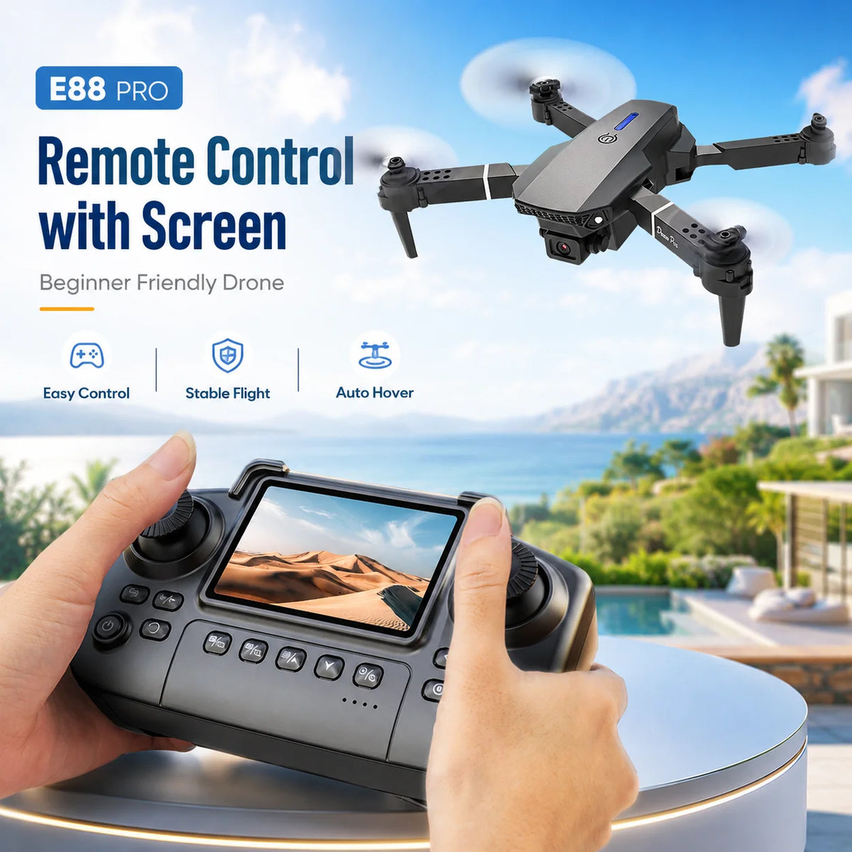 ZNLYRION Foldable FPV Drone with Screen Remote 480P Dual Camera Altitude Hold Headless Model LED Night Light
