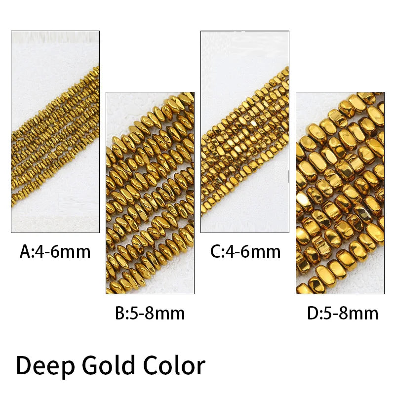 WLYeeS Gravel Stone beads 4-8mm Irregular Gold Colour Hematite  small Spacer Loose Bead for Jewelry bracelet Necklace Making DIY