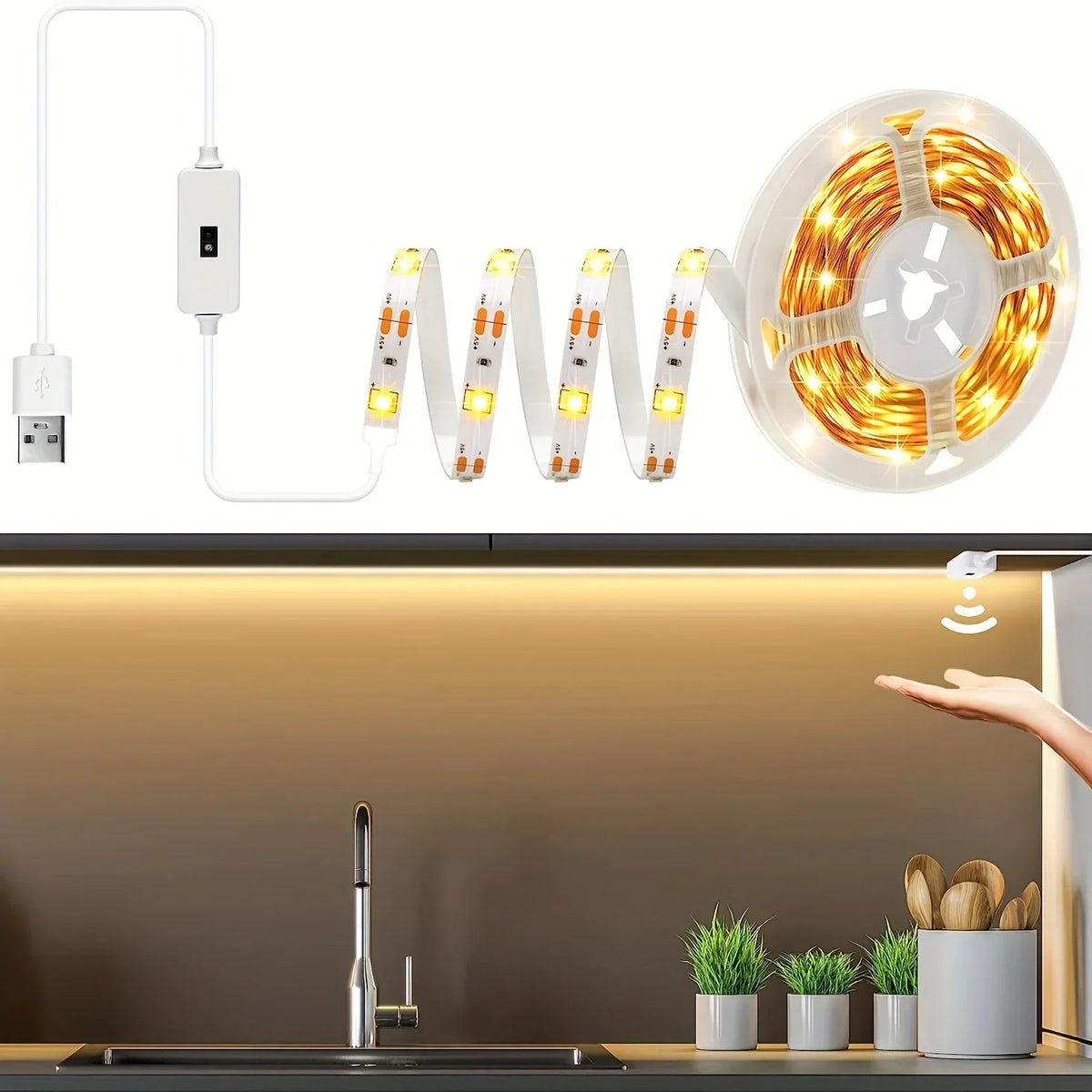 Smart USB Led Strip Light SMD2835 5V Motion Sensor Hand Scan ON OFF Control Backlight Tape for TV Kitchen Cabinet Wardrobe