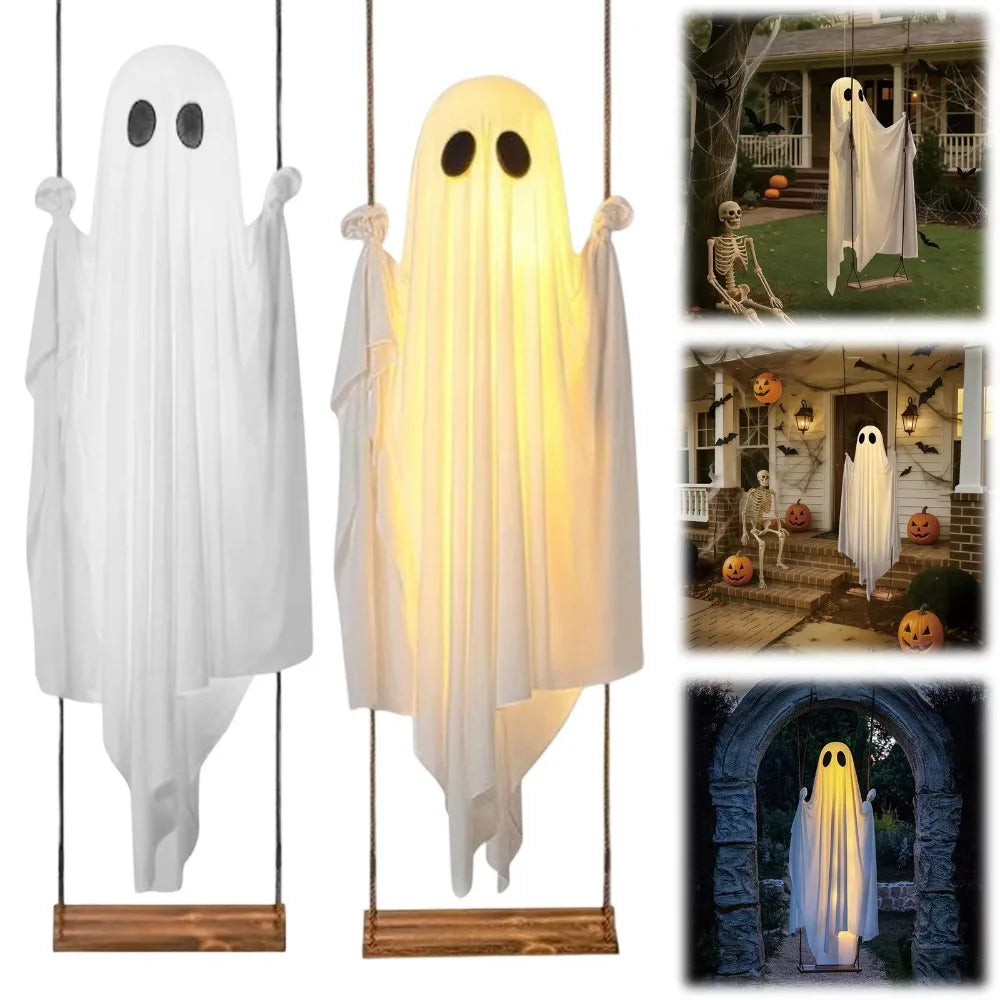 Luminous Halloween Hanging Swing Ghost Large Adjustable Brightness Yard Flying Ghost Swing Ornament LED Remote-controlled