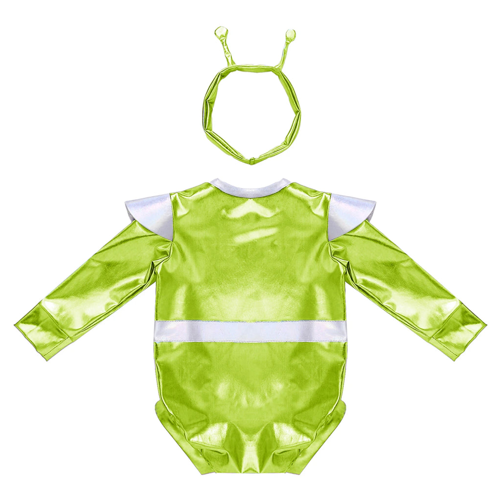 Little Boys Girls Halloween Theme Party Metallic Shiny Alien Rompers Space Robot Astronaut Dress Up Jumpsuit Photography Costume