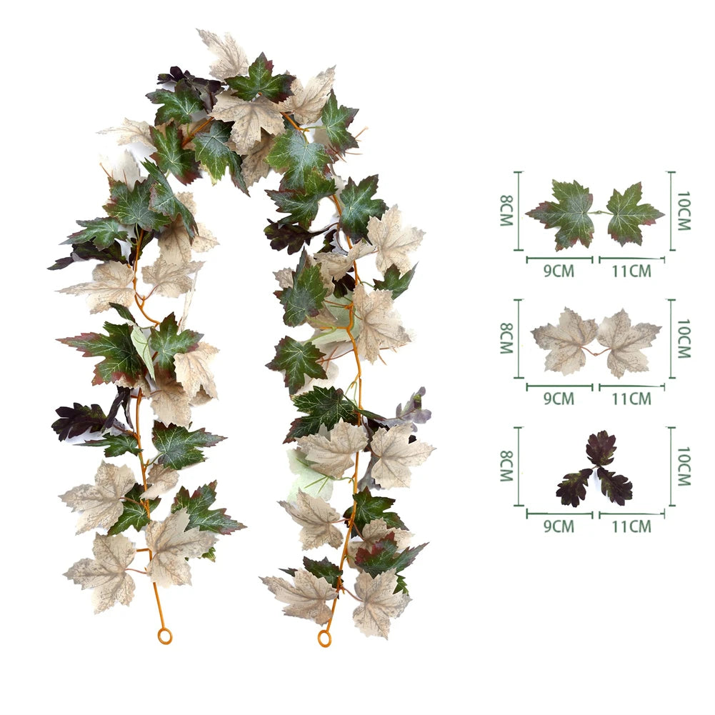 175cm Artificial Fall Maple Leaf Garland Fake Plants Autumn Decor Leaves Vine For Thanksgiving Halloween Festivals Wedding Decor