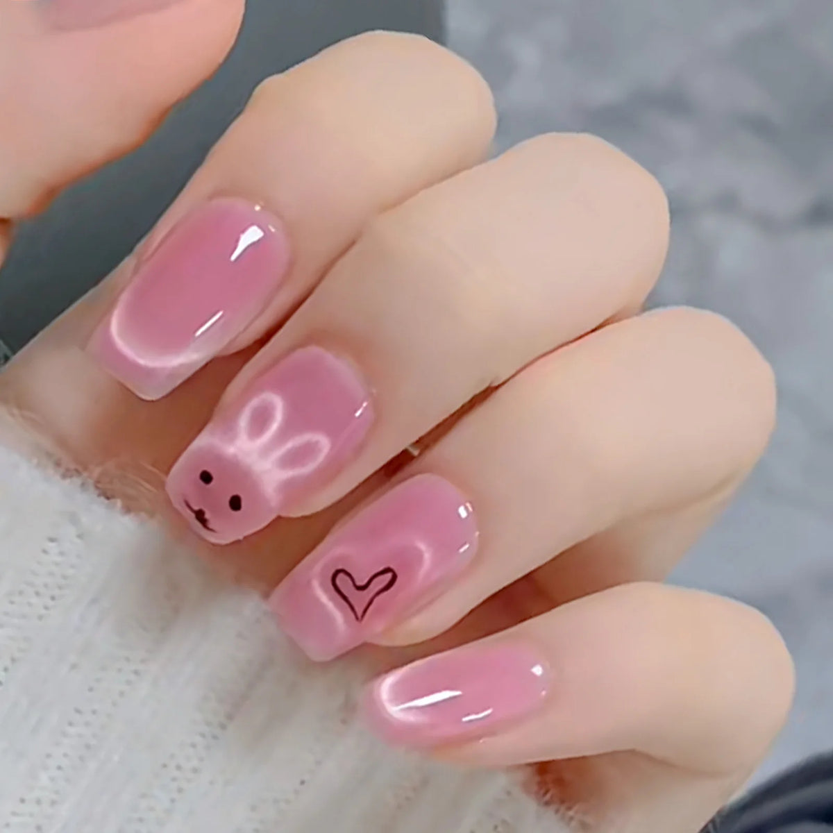1/4Pcs Cute Rabbit Shaped Cat Eye Magnet Polish Magnet Nail Art Manicure Tools Rabbit Heart Shapes on Nails DIY Gel Polish
