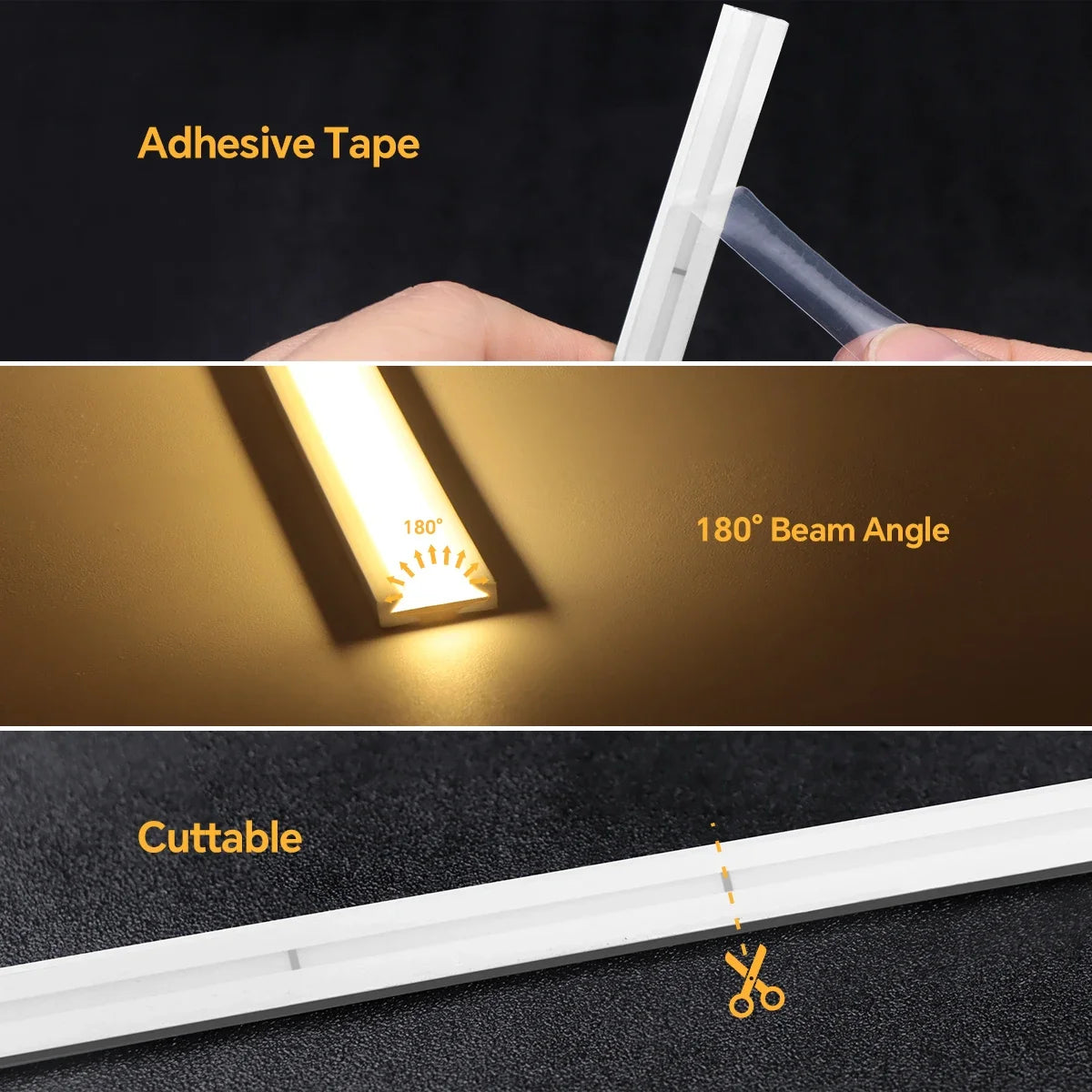 Motion Sensor Neon COB LED Strip Light Solid Silicone 24V Cuttable Light Strip Delay Time Adjustable 20-350s for Stairs Hallway