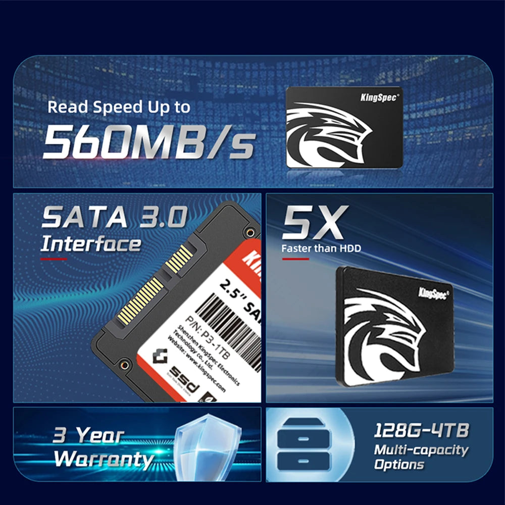 KingSpec SSD 128GB 256gb 512gb 1tb Hard Drive 2tb 120 g 240g 2.5 Solid State Drive Hard Disk for Laptop Desktop PS4