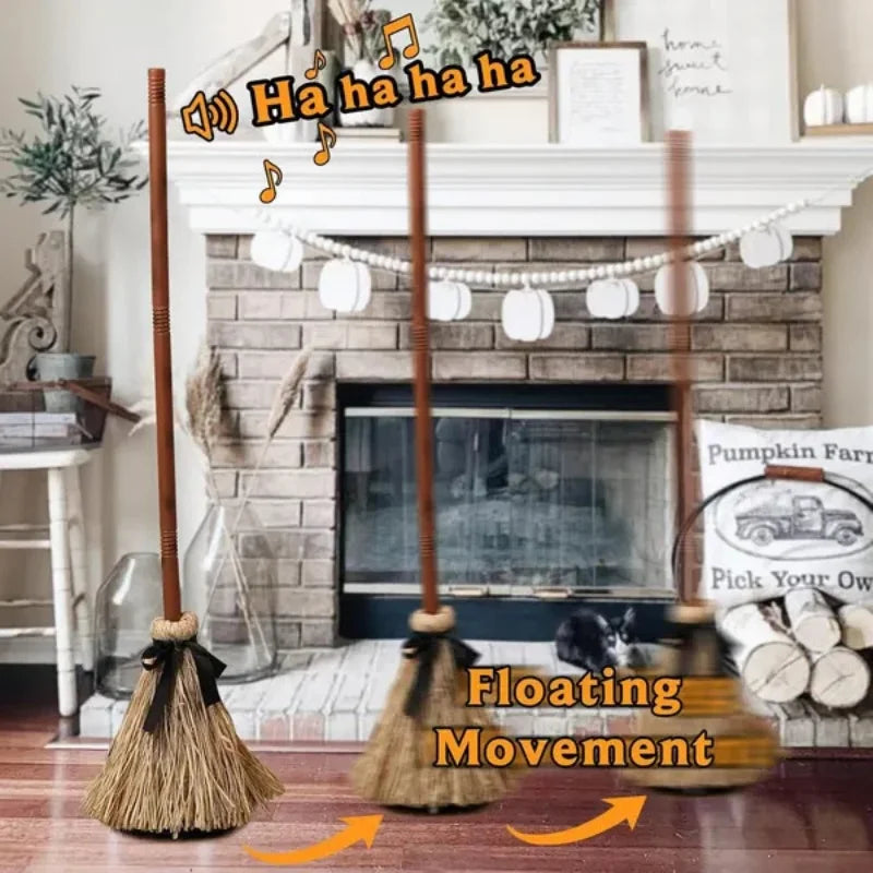 Halloween Floating Witch's Broom–haunted Dancing Broom Terror Atmosphere Festive Decorations Broom With Ghost Sounds Home Decor