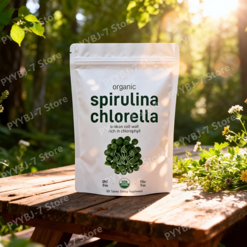 Spirulina Chlorella Tablets Organic Superfood 720 Count Vegan Plant Based Green Algae Nutritional Supplement Chlorophyll Source