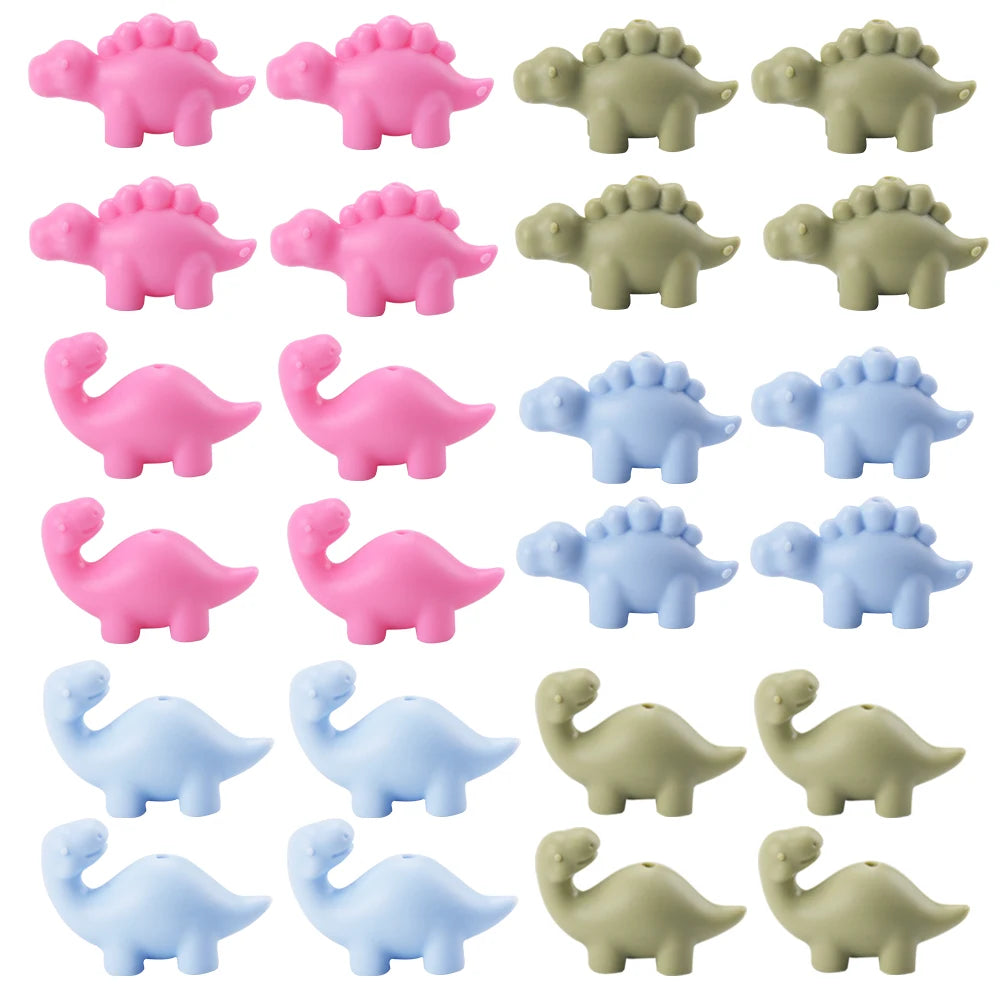 LOFCA 24Pcs Mini Dinosaur silicone bead jewelry Making  For making Necklace Bracelets Keychain Jewelry accessories