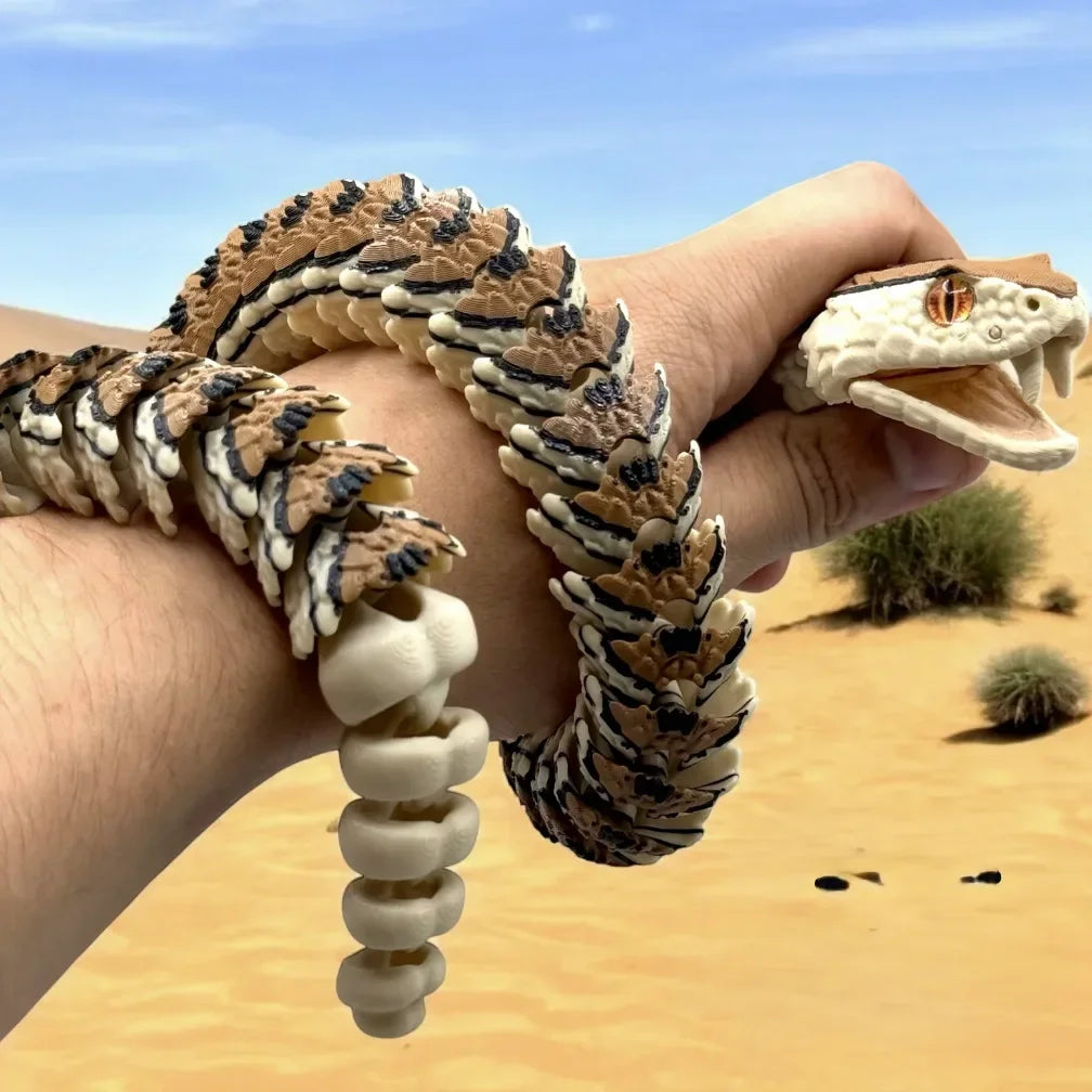 3D Printed Rattlesnake with Teeth Multi-jointed Movable Home Decor Kids Halloween Scare Desk Accessory Delicate Design