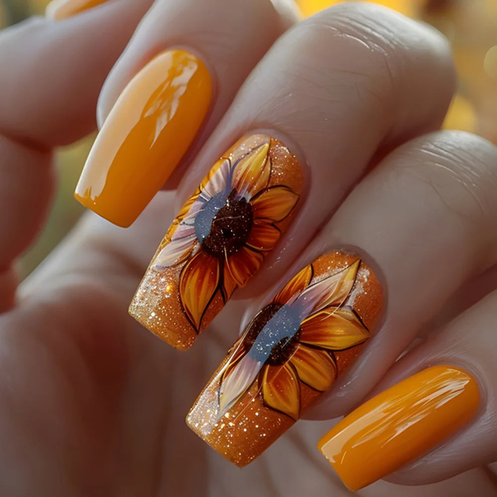 24Pcs Set Medium Long Press On Nails Spring And Summer Flower Butterfly Bee Design Reusable Daily Party Manicure Supply