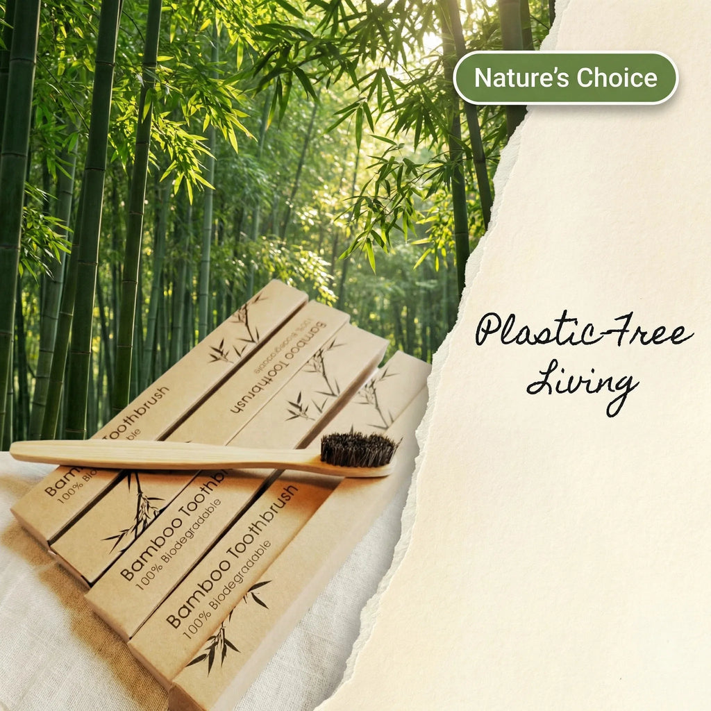 10pack Natural Bristle Bamboo Toothbrushes,Horse & Boar Bristle,Totally Compostable Biodegradable Zero Waste Plastic Free