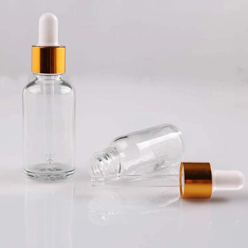 10pcs/lot  Lab Clear Glass Dropper Bottle with Golden Circle Cap 5ml 10ml 15ml 20ml 30ml 50ml 100ml