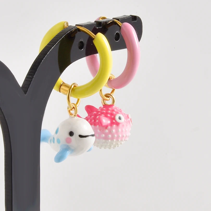 1Pair Dopamine Enamel Sweet Heart  Cute Bee Flower Y2K Girl Aesthetic Aretes Funny Food Cake Gothic Star Hoop Earrings Jewelry