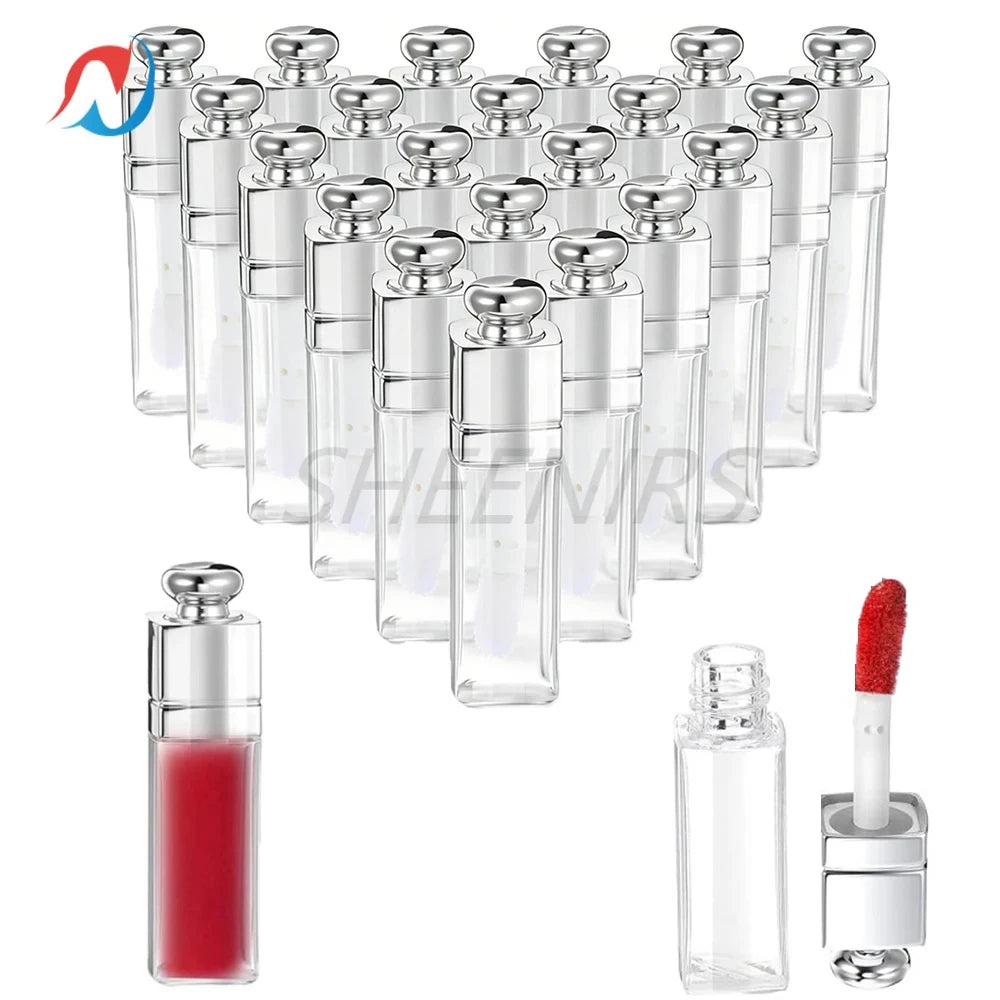 50pcs 3ml Empty Sliver Square Shape Lip Gloss Tubes with Round Dome Top Cap Lips Balm Bottles Lipstick Containers for DIY Makeup