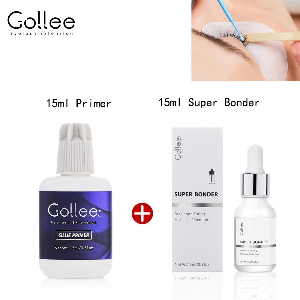 Gollee Eyelash Extensions Glue 15ml Lash Cleansing Primer Super Bonding Lasting Accelerated Curing Lash Extension Primer Makeup