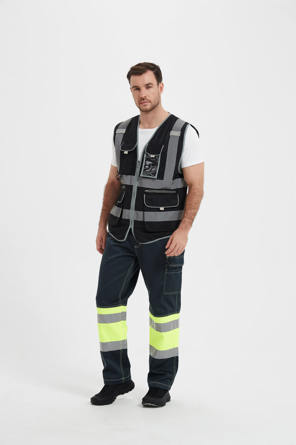 Multi Pockets Class 2 Night Working Vest Men Construction Work Clothes