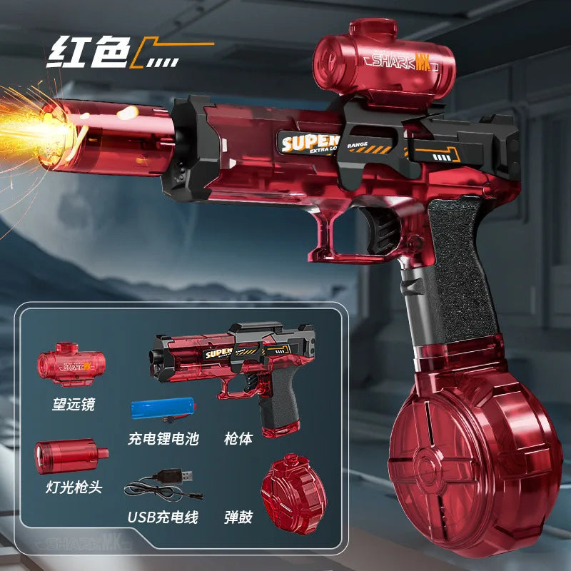@Space Electric Water Gun Energy Ring Burst Transformation LED Lights Large Capacity Full Auto Continuous Fire Squirt Gun Toy