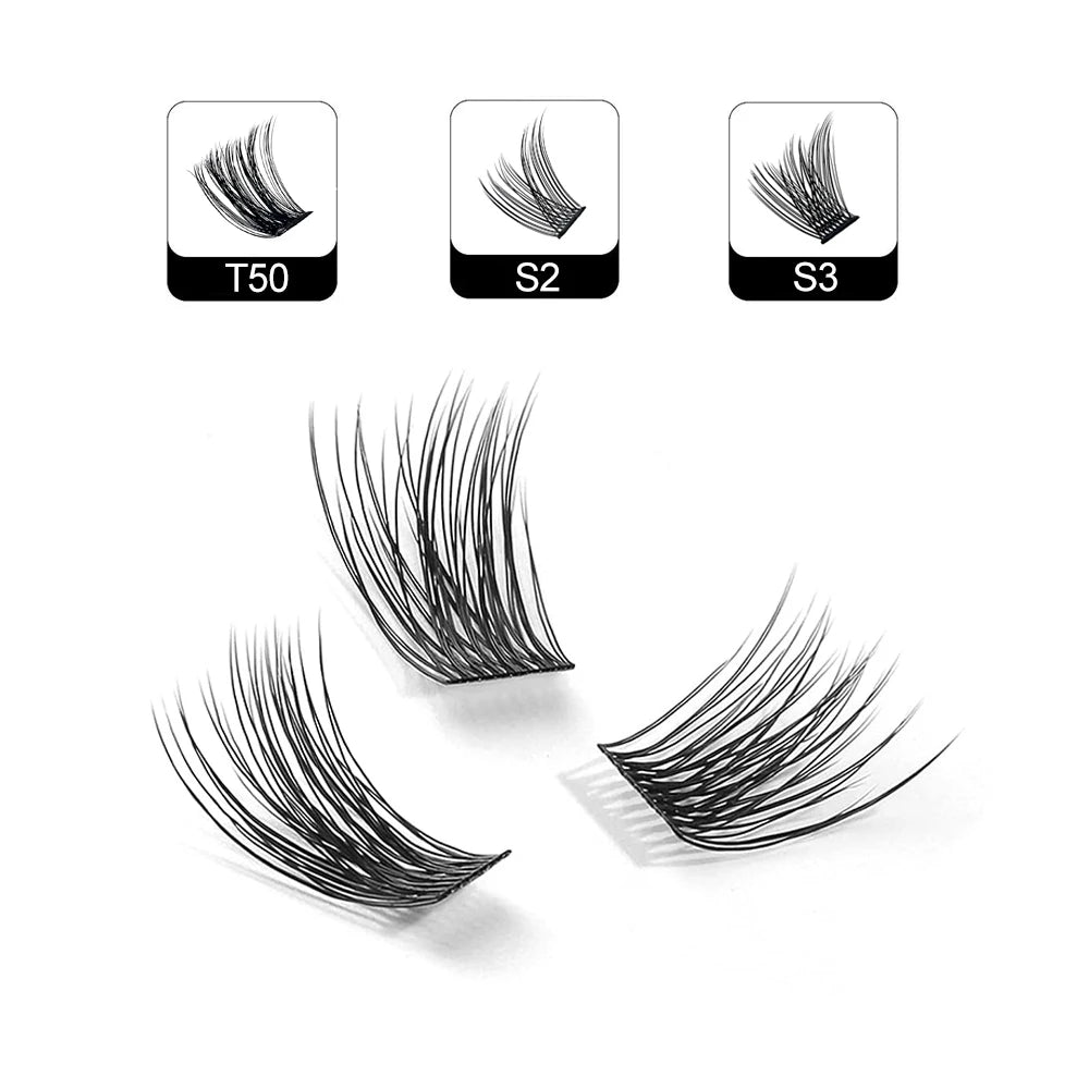 HOLLYLASH 96 Clusters DIY Self Adhesive Cluster Lashes Russian Volume False Eyelashes C Curl Natural Soft Individual Eyelashes