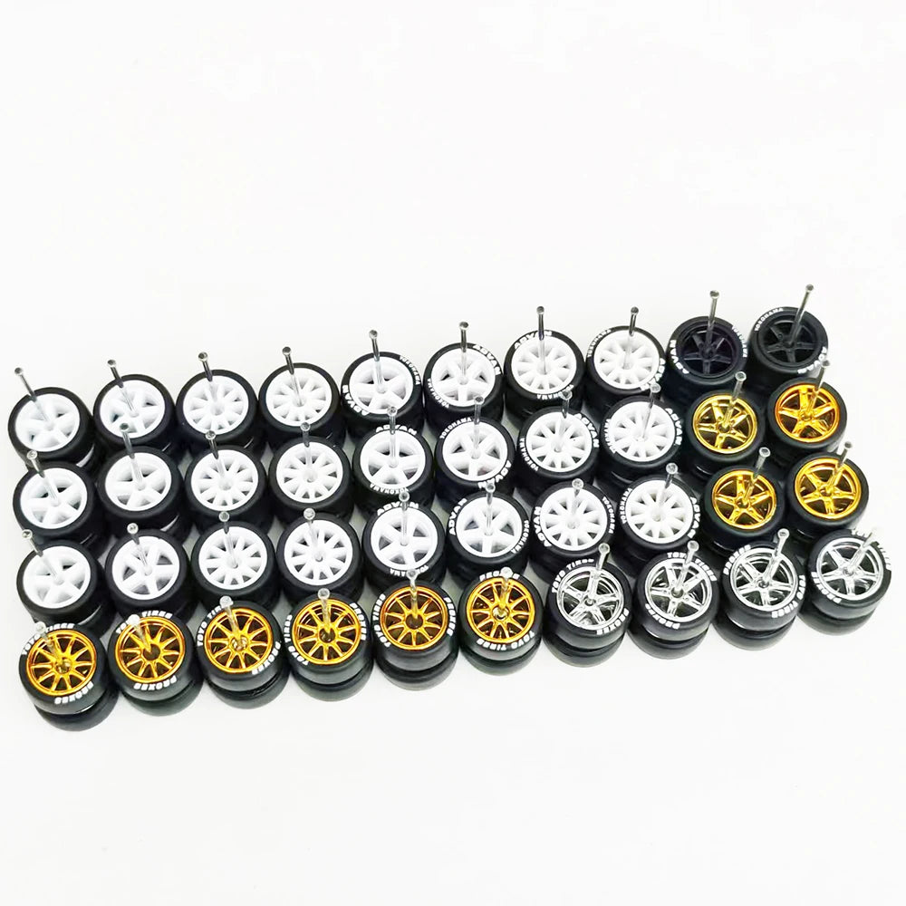 20 Sets 1/64 Alloy Car Wheels w Rubber Tires Axles for 1:64 Mini Model Cars Matchbox Domeka HW