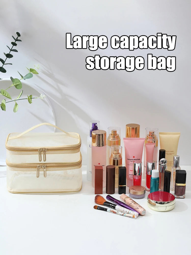 Double Layer Mesh Makeup Bag, Wash Bag, Women's Portable New Large Capacity Storage Bag, Cosmetics Storage Bag