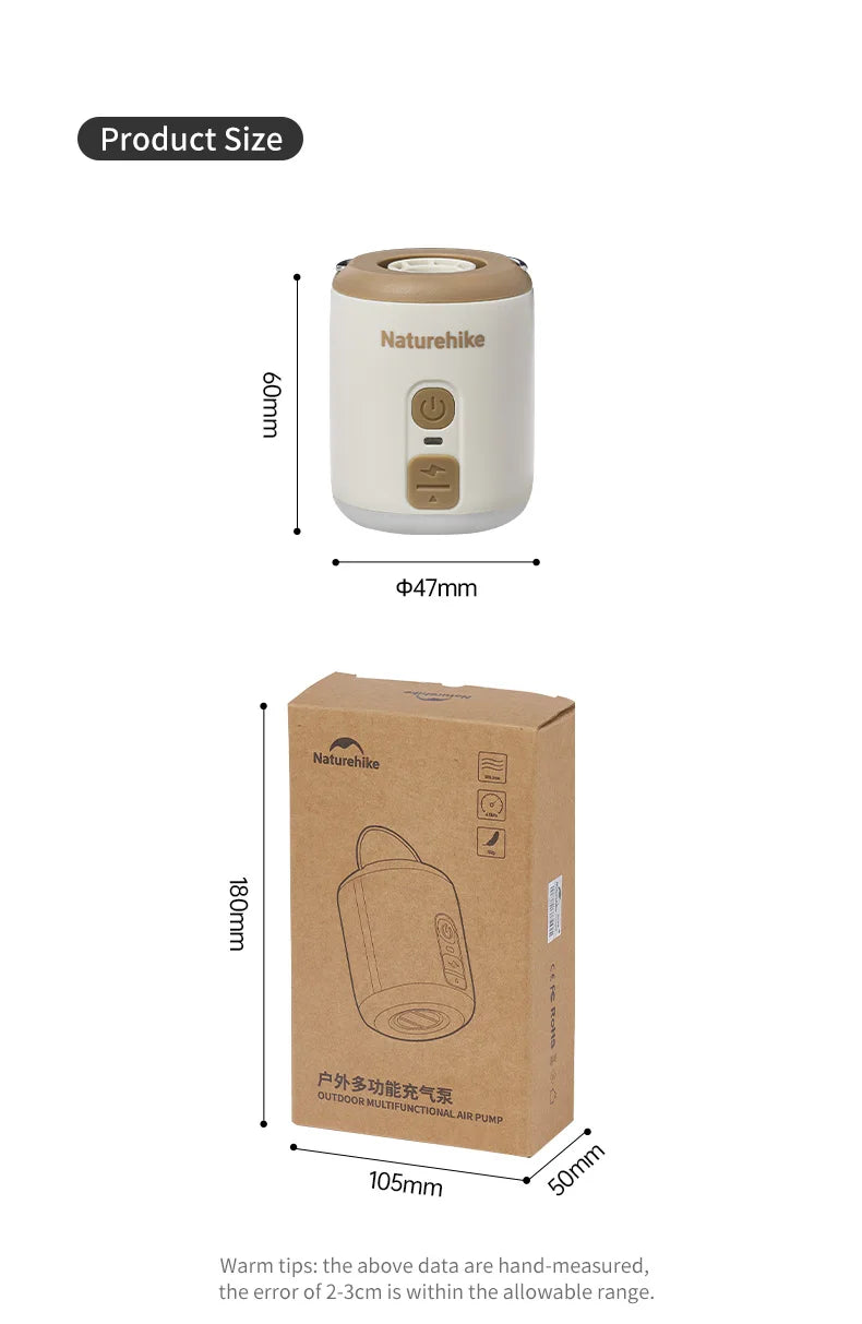 Naturehike Multi-function Air Pump Outdoor Mini Portable Fast Charge Air Pump For Inflatable Mat Travel Camping Pump