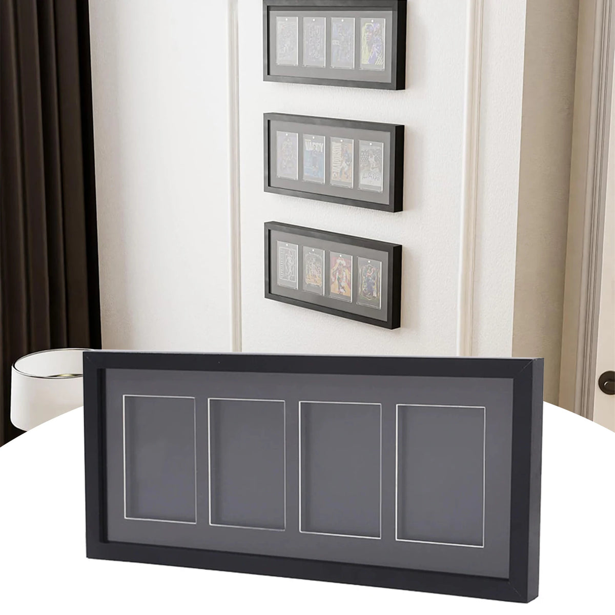 Trading Card Display Frame for 4 Standard Cards - Wall Mount Baseball Card Display Case with UV Protection Magnetic Card Holder