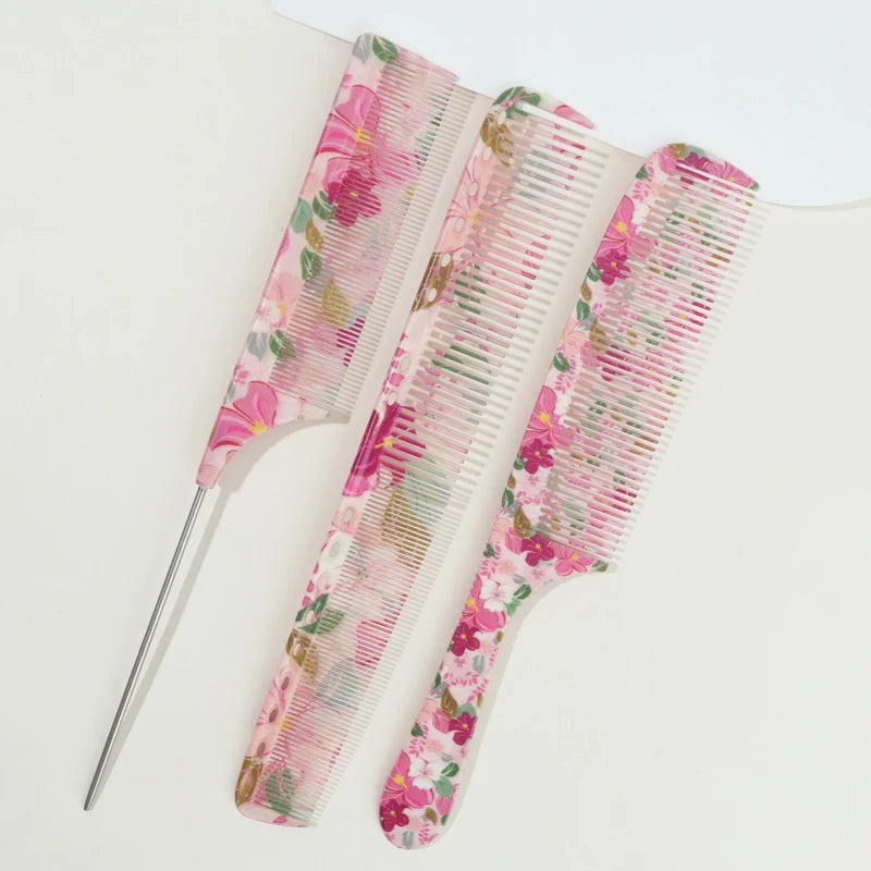 1Pc/3Pcs Hair Combs Including Pointed Tail Comb And Flat Comb. Durable ABS Material. Flower Pattern, Not Picky About Hair Type
