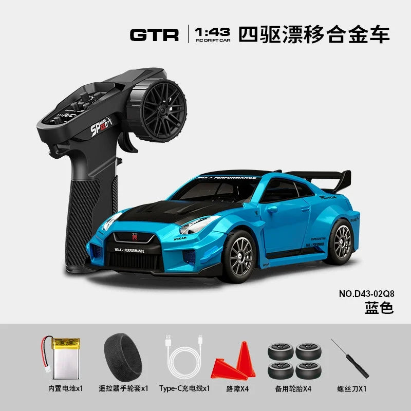 1:43 Scale RC 4WD Drift Alloy Car with Gyro Remote Control Toy for Boys Children's Christmas And Halloween Gifts