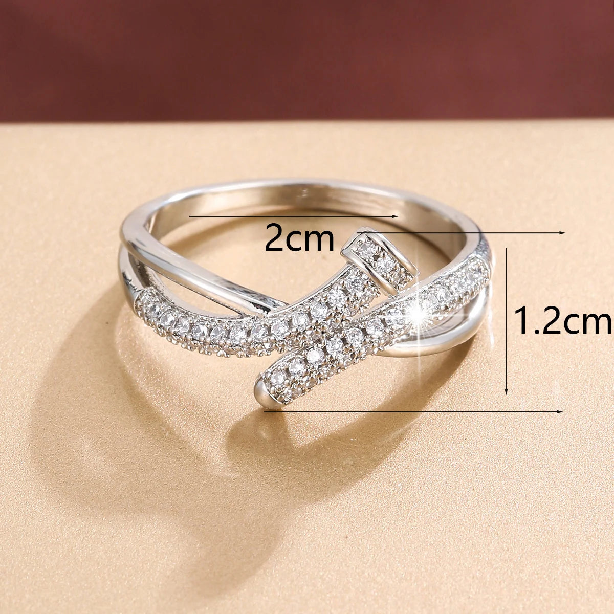 Fashion Twisted Rivet Women's Ring Elegant CZ Lines Cross Ring for Daily & Party Wear