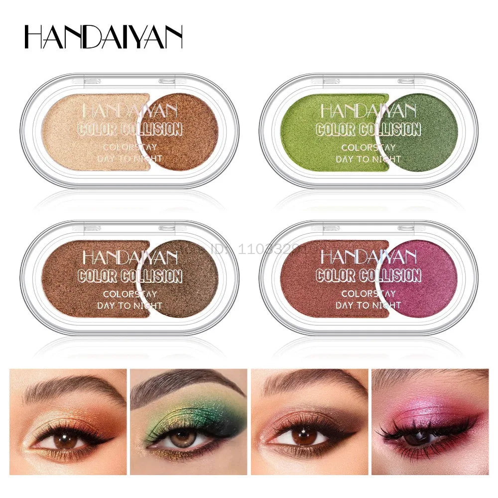Glitter Blue Green Eyeshadow Palette 2-Color Matte Shiny Eye Shadow Dark Punk Eyes Pigment Waterproof Halloween Makeup Cosmetics