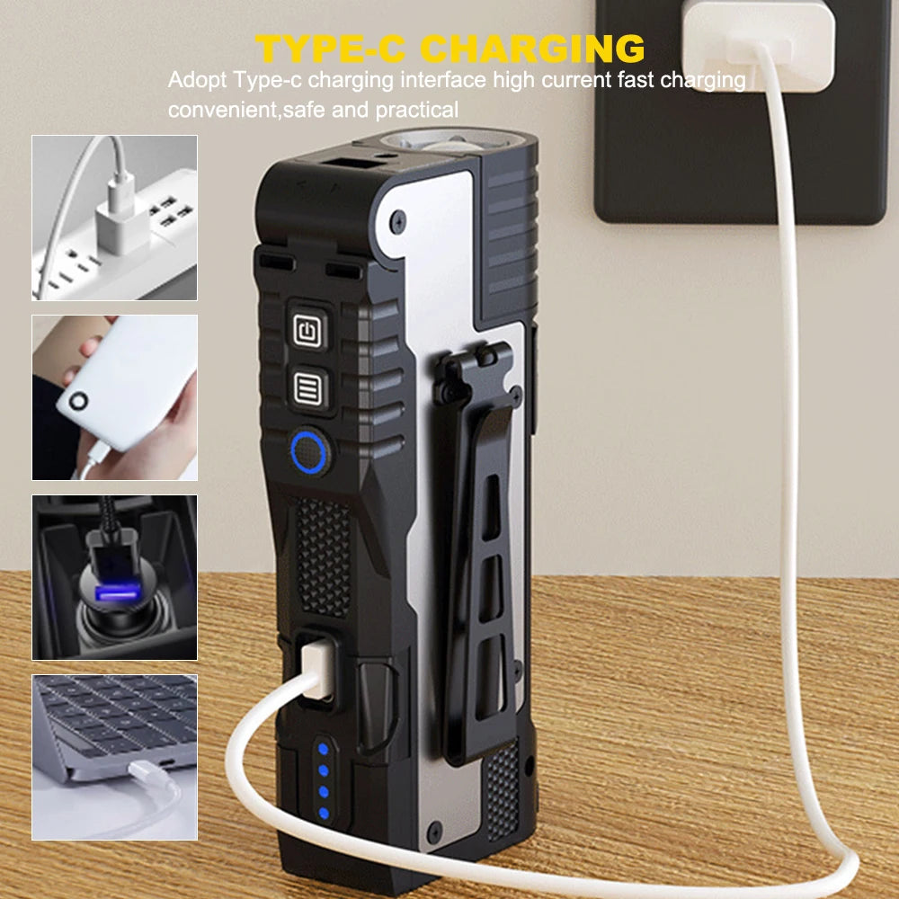 Asafee M20 Multi-functional Foldable Magnet Flashlight 3 Lighting Modes  Rechargeable Torch RGB Atmosphere LED  Work Flashlight